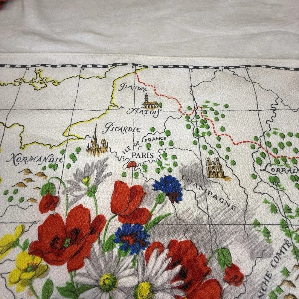 Vintage Vony France Tea Towels Set of 5 Floral Map Kitchen Linens MCM Decor